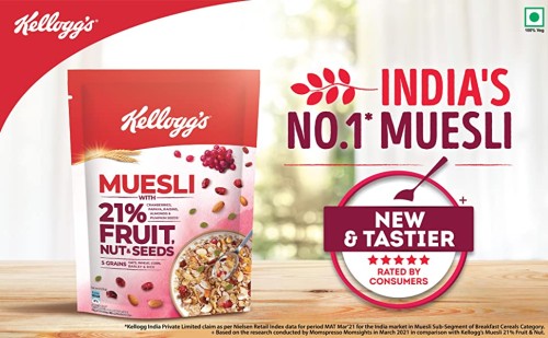 Kelloggs Muesli Breakfast Cereal - With Multigrain & 21% Fruit, Nut & Seeds, 240 g