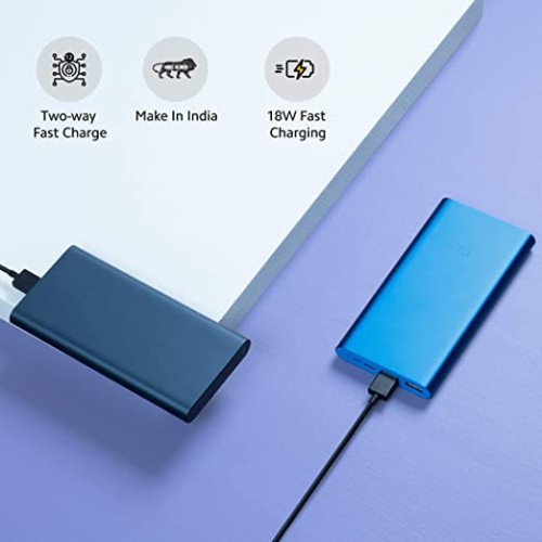 Mi 10000 mAh 3i Lithium Polymer Power Bank | Dual Input and Output Ports | 18W Fast Charging (Metallic Blue)