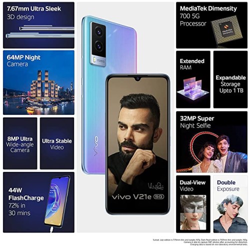 Vivo V21e 5G (Sunset Jazz, 8GB RAM, 128GB Storage) with No Cost EMI/Additional Exchange Offers