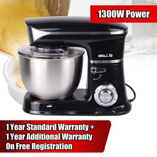 iBELL 4650S 1300Watts Electric Food Stand Mixer Tilt Head with 6.5 Litres SS Bowl, 6 Speed Control, for Whipping, Kneading, Egg Beating (Black)