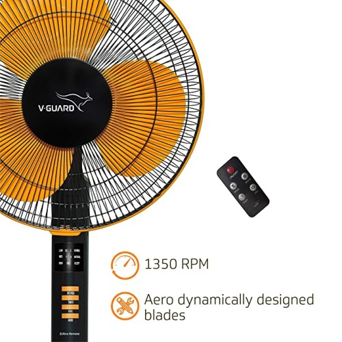 V-Guard Esfera Pedestal Fan with Remote and Timer; Speed: 1300 RPM, Sweep: 400mm and Power Consumption: 52W (Orange, Black)