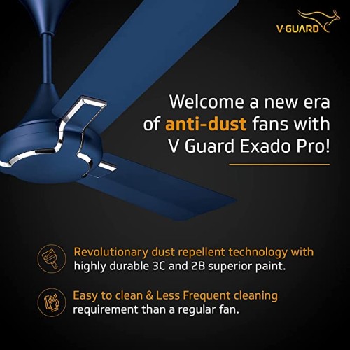 V-Guard Exado Pro Decorative Ceiling Fan with Anti-Dust Technology (1200 mm, 3 Year Warranty)(Raiband Blue Mat)