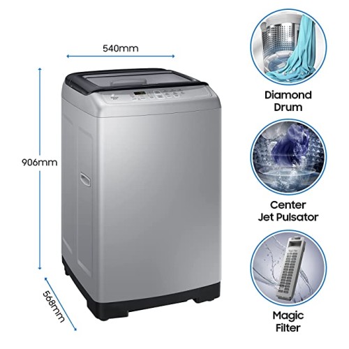 Samsung 6.5 kg Fully-Automatic Top Loading Washing Machine (WA65A4002VS/TL, Imperial Silver, Center Jet Pulsator)