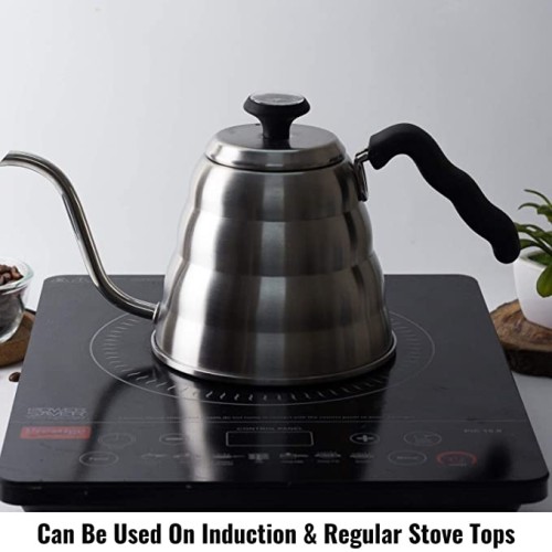 Insta Cuppa Stainless Steel Pour Over Coffee & Tea Kettle with Built-in Thermometer for Exact Temperature1200 ML