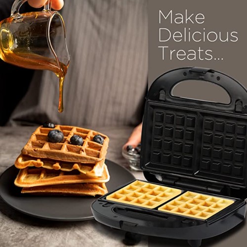 iBELL SM1301 3-in-1 Sandwich Maker with Detachable Plates for Toast / Waffle / Grill, 750 Watt (Black)