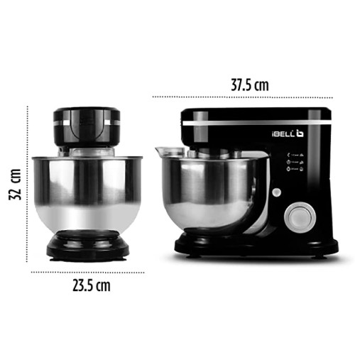 iBELL SM4600S Stand Mixer with Adjustable Head, 1500Watt, 6Litre Stainless Steel Bowl, 6 Speed Control, Multipurpose Mixer for Whipping, Kneading & Egg Beating (Black