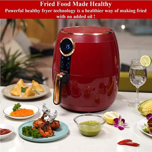 VARADA Pro Air Fryer 4.5 liter large capacity with 3D rapid hot air circulation technology with beautiful touch panel display 1500 watt power RED