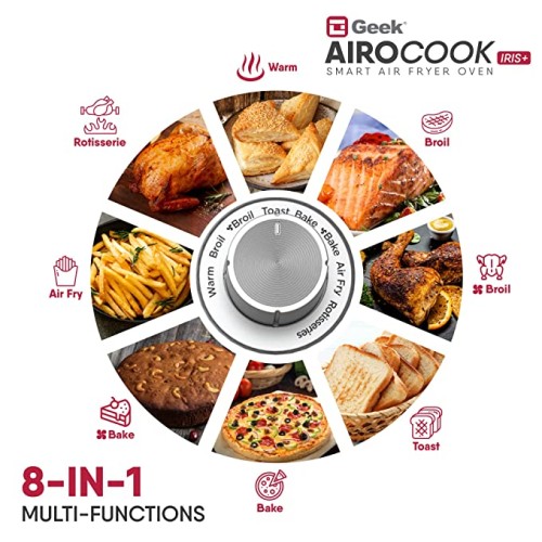 Geek AiroCook Iris Plus Smart 23 Litre Air Fryer Oven Toaster Grill with Toast, Bake, Broil, Air Fry, Reheat and Rotisserie Functions