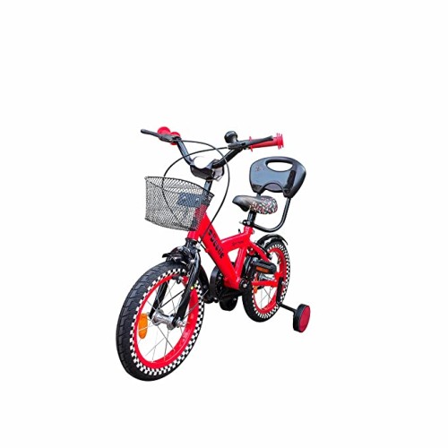 Beetle Sprinkles 14T Kids’ Bike, 9” Frame, Red Colour, Single Speed Steel Frame Bike with Chequered Tyres & Front Basket, Ideal for 4-6 Years,Height 2.5-3.5 feet.