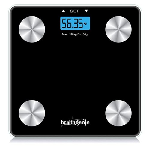 Healthgenie Digital Body Composition Monitor Weighing Scale, Strong Glass Build Weight Machine to Monitor BMI, Segmental Body Fat & Skeletal Muscle With 1 Year Warranty (Black)