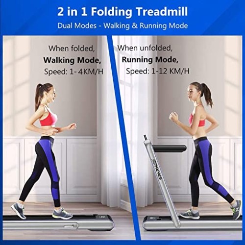 Sparnod Fitness STH-3000 Series (4 HP Peak) 2 in 1 Foldable Treadmill for Home Cum Under Desk Walking Pad - Slim Enough to be stored Under Bed