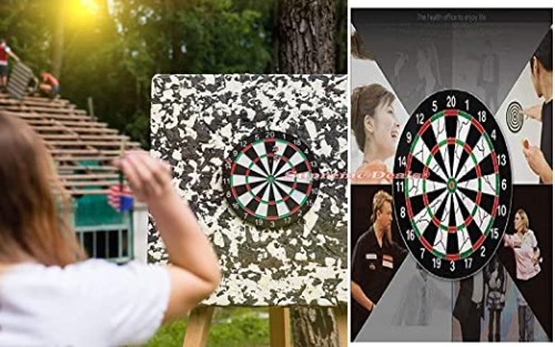 Sky Tech® Latest Wooden 17 inch Double Faced Flock Printing Thickening Tournament Bristle Dartboard Game Dart with 6 Needle (17 x 17-inch)