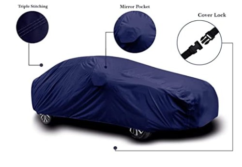 WAKLANE® Alto 800 Car Cover Waterproof / Alto 800 Car Cover / Alto Car Cover / Old Alto Car Cover Waterproof / All Models Of Alto Car Cover with Triple Stitched Fully Elastic Ultra Surface Body Protection (Navy)