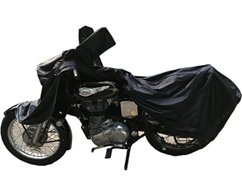 RiderShine Dust & Waterproof Bike Body Cover for Royal Enfield Classic 350 with Double Mirror Pocket Black