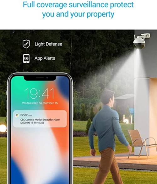 EZVIZ by Hikvision|C8C Outdoor WiFi 1080p Motorized Pan/Tilt Camera,Color Night Vision, Dust and Water Protection, BuiltIn MicroSD Card Slot(Upto 256GB),Supports Google Assistant & Alexa.