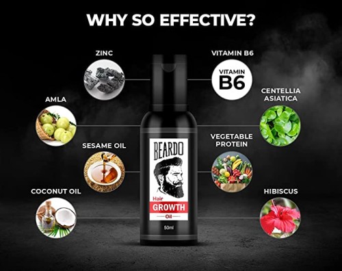 Beardo Beard and Hair Growth Oil - 50 ml for faster beard growth and thicker looking beard | Natural Actives Only | No Harmful Chemicals | Beard Oil for Patchy and Uneven Beard | Clinically Tested | Non Sticky